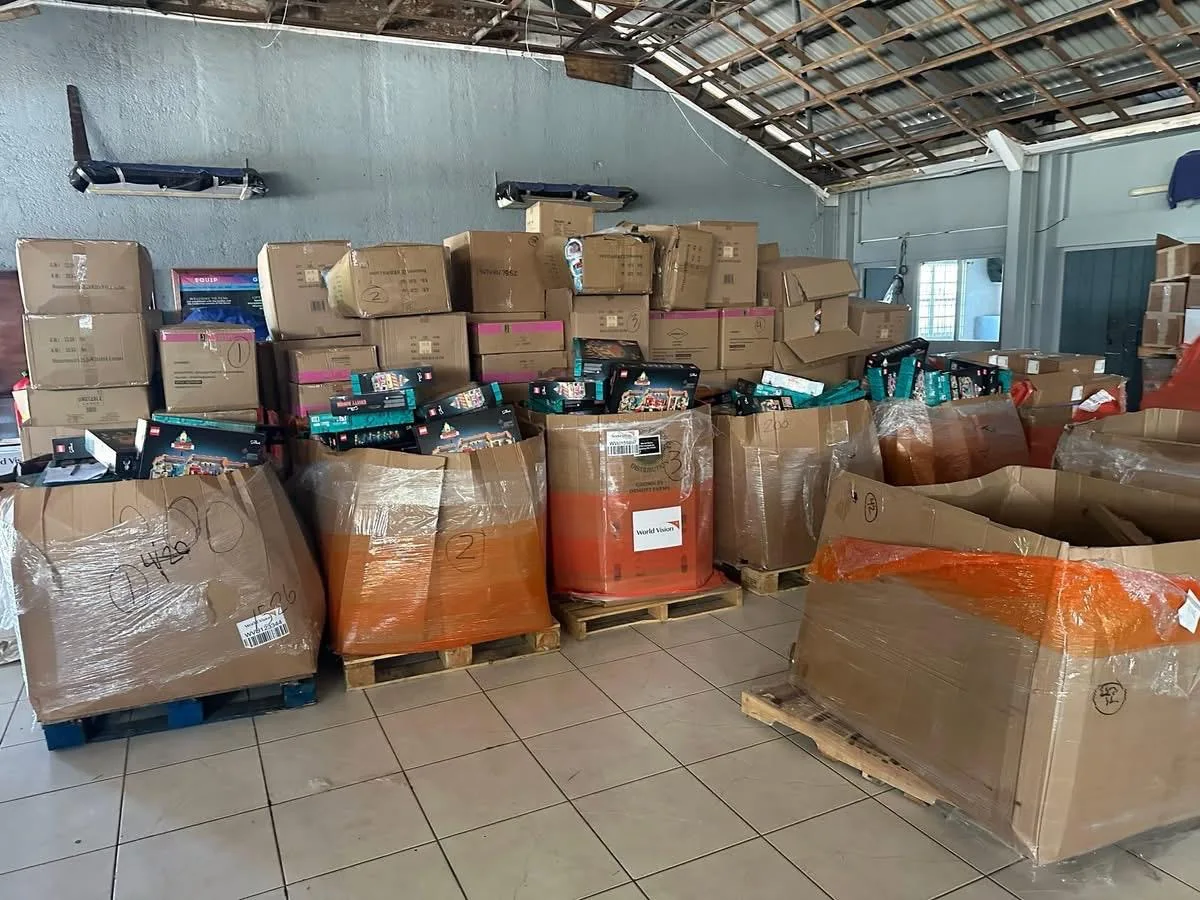 Relief supplies organized and prepared for distribution